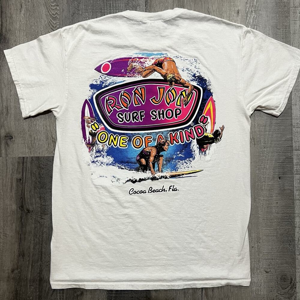 Ron Jon Surf Shop White Neon Surfer Graphic Short Sleeve White Beach T Shirt M